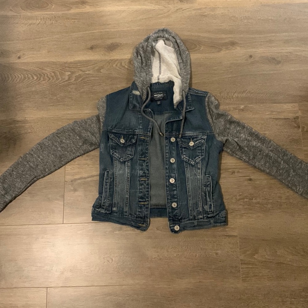 Silver Jeans new hooded denim jacket, blue/grey, size XS